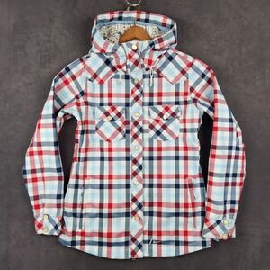 Nike Snowboarding Jacket Womens Large Red Blue Plaid‎ Hooded Full Zip